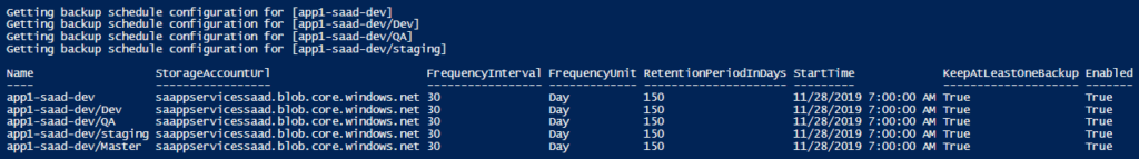 Azure App Services - Scheduled Backup Configuration Single App Slots